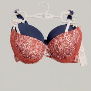 2 Pack Elegant Lace Padded Bra – Women’s Floral Design Red and blue