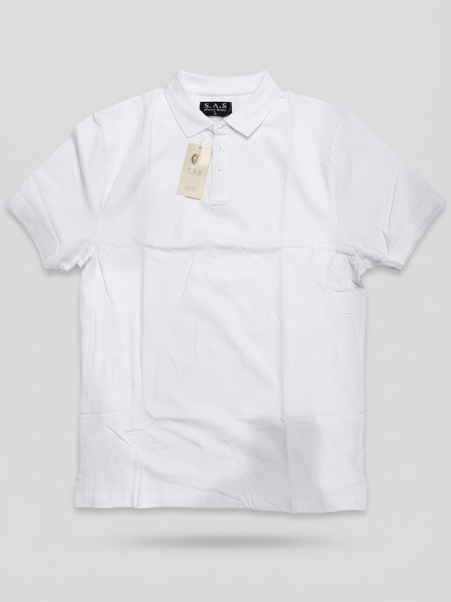 S.A.S Men’s Premium Cotton Polo T-Shirt White – Casual Stretch Wear