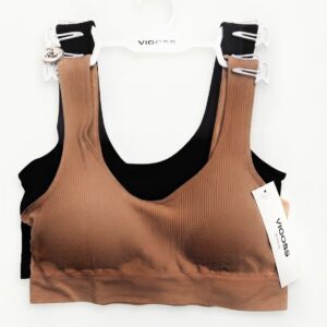 2 Pack VIGOSS Seamless Ribbed Sports Bra – Women’s Comfort Innerwear Brown